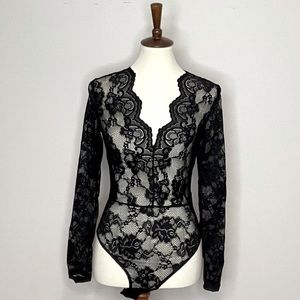 Plunging Neck Lace Bodysuit